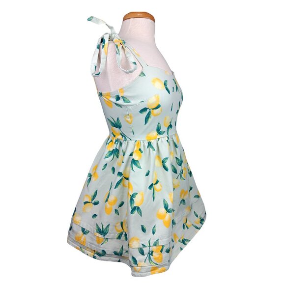 Francesca’s Leslee Lemon Print Blue Rain Mini Dress SZ S - Picture 7 of 9